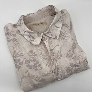 Tommy Bahama Mens XL Linen Short Sleeve Button Up Shirt Tropical Floral Print